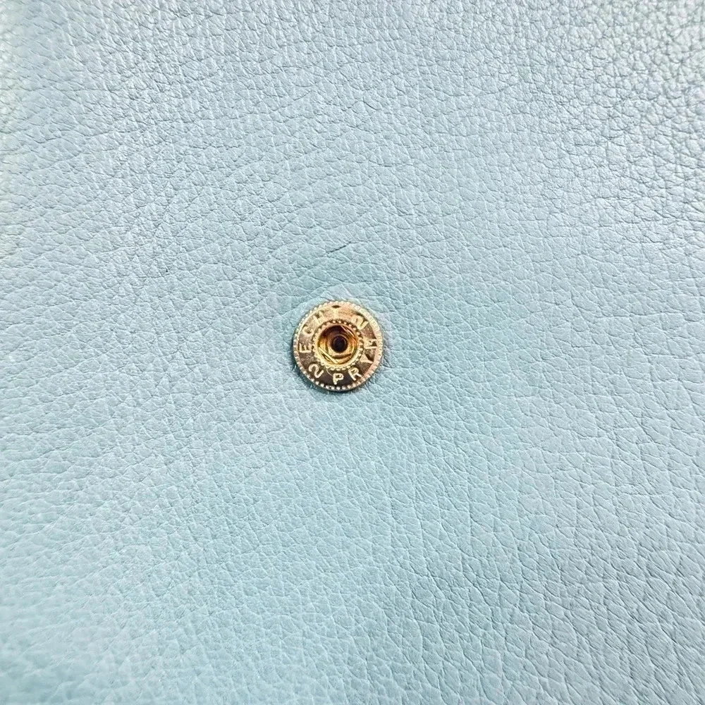 Rare Bvlgari Double Logo Blue Leather Flap Trifold Long Wallet